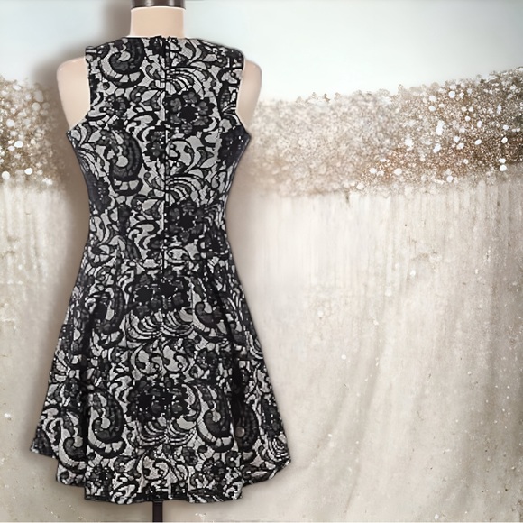 HS Heart Soul Black Lace Over Champagne Fit and Flare Dress (small) - Picture 3 of 13